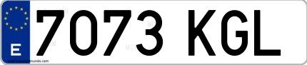 Ejemplo de matrícula española 7073 KGL