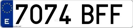 Ejemplo de matrícula española 7074 BFF