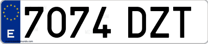 Ejemplo de matrícula de coche ordinaria 7074 DZT