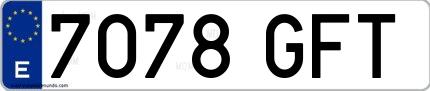Ejemplo de matrícula española 7078 GFT