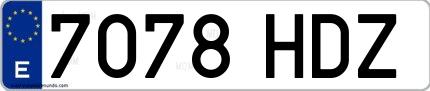 Ejemplo de matrícula española 7078 HDZ