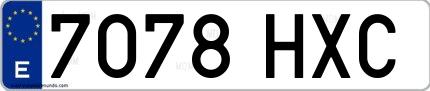 Ejemplo de matrícula española 7078 HXC