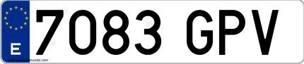 Ejemplo de matrícula española 7083 GPV