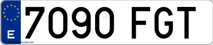Ejemplo de matrícula de coche ordinaria 7090 FGT