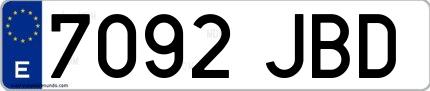 Ejemplo de matrícula española 7092 JBD