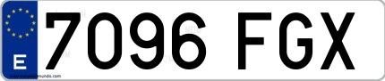 Ejemplo de matrícula española 7096 FGX