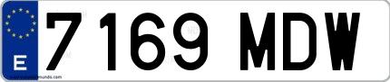 Ejemplo de matrícula española 7169 MDW