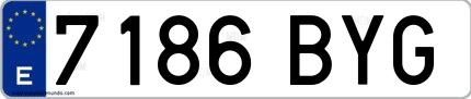 Ejemplo de matrícula española 7186 BYG