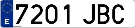 Ejemplo de matrícula española 7201 JBC