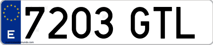 Ejemplo de matrícula de coche ordinaria 7203 GTL