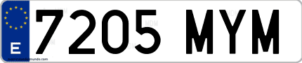 Ejemplo de matrícula de coche ordinaria 7205 MYM
