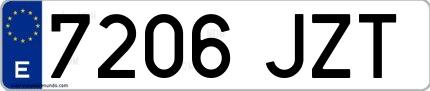 Ejemplo de matrícula española 7206 JZT