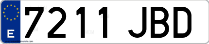 Ejemplo de matrícula de coche ordinaria 7211 JBD