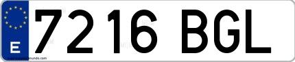 Ejemplo de matrícula española 7216 BGL