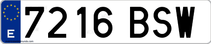Ejemplo de matrícula de coche ordinaria 7216 BSW