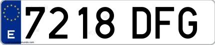 Ejemplo de matrícula española 7218 DFG