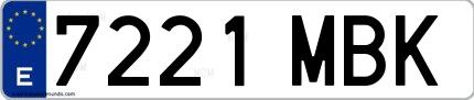 Ejemplo de matrícula española 7221 MBK
