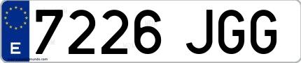 Ejemplo de matrícula española 7226 JGG