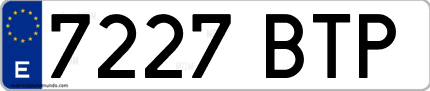 Ejemplo de matrícula de coche ordinaria 7227 BTP