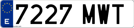 Ejemplo de matrícula de coche ordinaria 7227 MWT