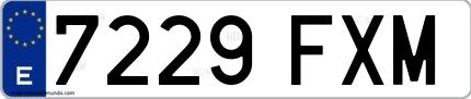 Ejemplo de matrícula española 7229 FXM
