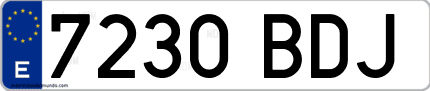 Ejemplo de matrícula de coche ordinaria 7230 BDJ