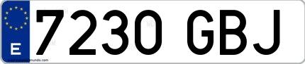 Ejemplo de matrícula española 7230 GBJ