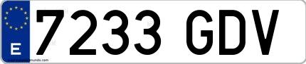 Ejemplo de matrícula española 7233 GDV