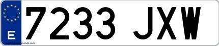 Ejemplo de matrícula española 7233 JXW