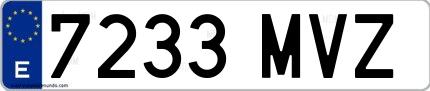 Ejemplo de matrícula española 7233 MVZ