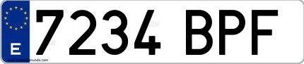 Ejemplo de matrícula española 7234 BPF