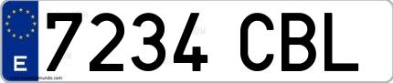 Ejemplo de matrícula española 7234 CBL