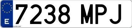 Ejemplo de matrícula española 7238 MPJ