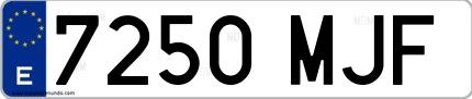 Ejemplo de matrícula española 7250 MJF