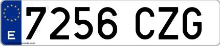 Ejemplo de matrícula española 7256 CZG