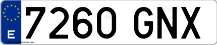 Ejemplo de matrícula de coche ordinaria 7260 GNX