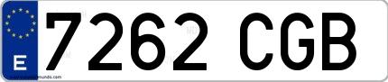 Ejemplo de matrícula española 7262 CGB