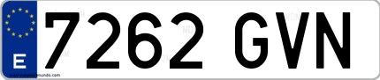 Ejemplo de matrícula española 7262 GVN