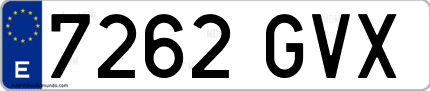 Ejemplo de matrícula de coche ordinaria 7262 GVX