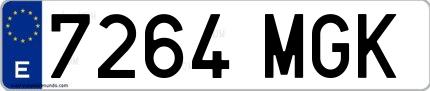 Ejemplo de matrícula española 7264 MGK