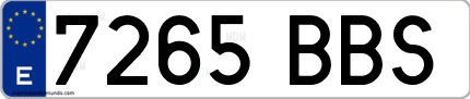 Ejemplo de matrícula de coche ordinaria 7265 BBS
