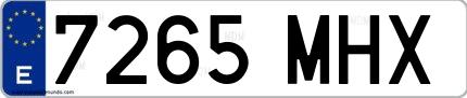 Ejemplo de matrícula española 7265 MHX