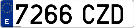 Ejemplo de matrícula de coche ordinaria 7266 CZD