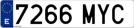 Ejemplo de matrícula española 7266 MYC