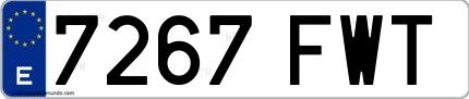 Ejemplo de matrícula española 7267 FWT