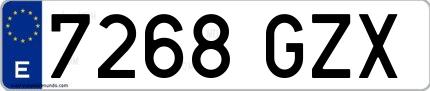 Ejemplo de matrícula española 7268 GZX