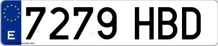 Ejemplo de matrícula española 7279 HBD