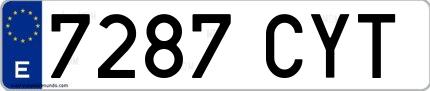 Ejemplo de matrícula española 7287 CYT