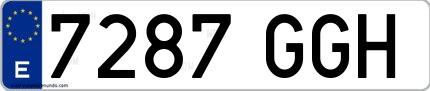Ejemplo de matrícula española 7287 GGH