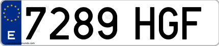 Ejemplo de matrícula de coche ordinaria 7289 HGF